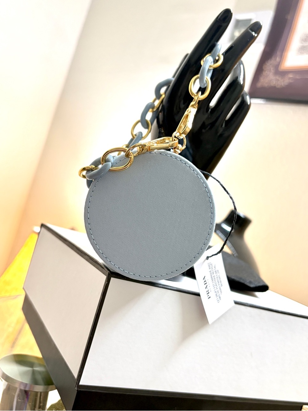 Prada Light Blue Round Coin Pouch with Gold-Tone Chain - Picture 7 of 11